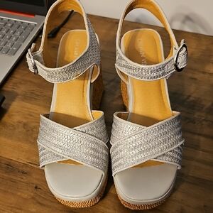 Crown Vintage Silver Woven Wedge Sandals